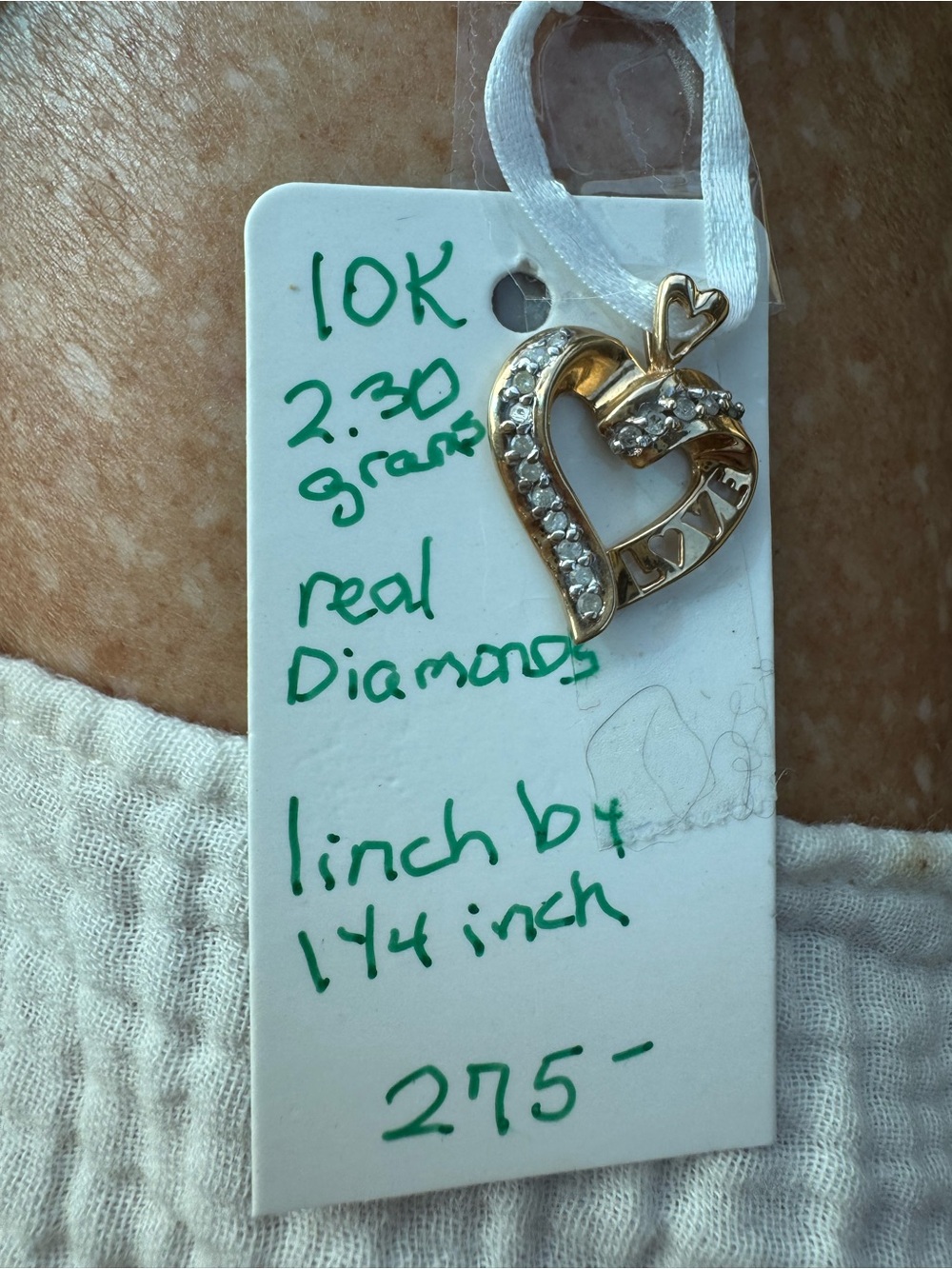 10K Gold Heart Diamond Pendant stamped acid tested